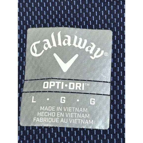 Callaway Men’s Opti Dri Golf Polo Shirt L Navy Short Sleeve “Baron Funds” Logo - Picture 7 of 14